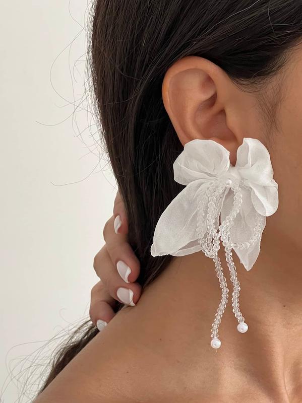 گوشواره پارچه‌ای پاپیون و نگین آویز