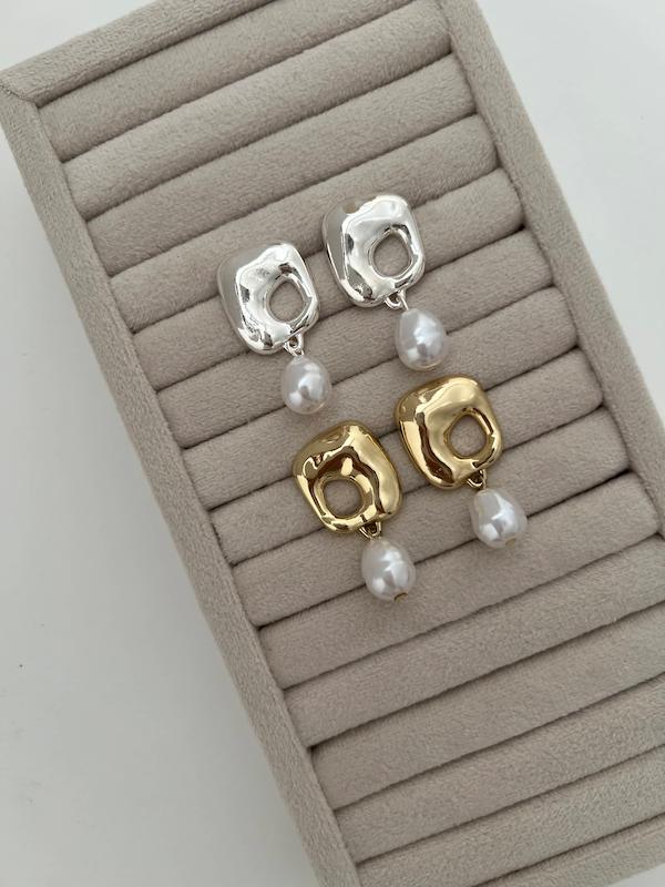 گوشواره مربع و مروارید دفرمه