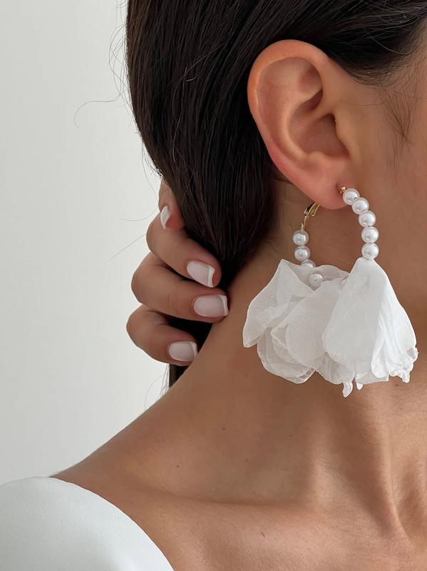 گوشواره پارچه‌ای حلقه مرواریدی