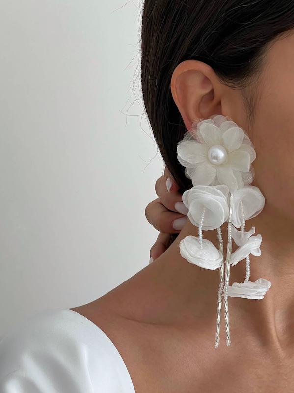 گوشواره گل توری ۴ آویز بلند