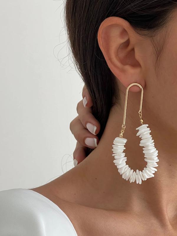 گوشواره طرح سنگی سفید