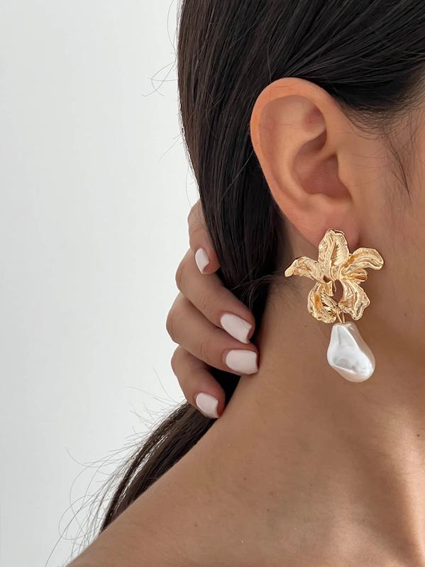 گوشواره گل ۵ گلبرگ و مروارد دفرمه