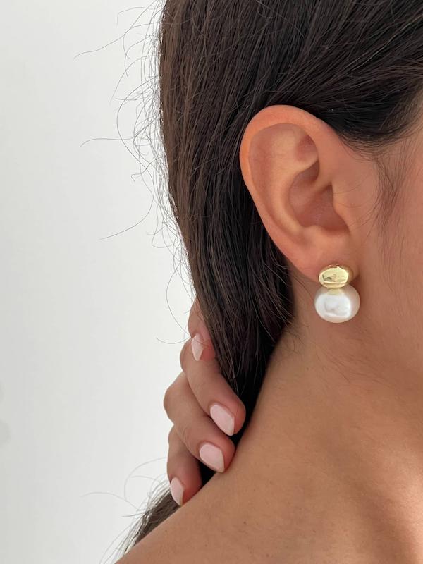 گوشواره مینیمال دو بیضی گلد و مروارید