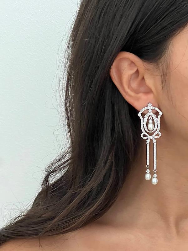 گوشواره طرح جواهر دو آویز بلند