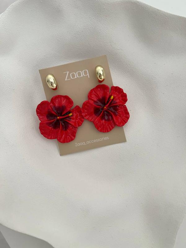 پک دو تایی گوشواره گل قرمز طرح زارا