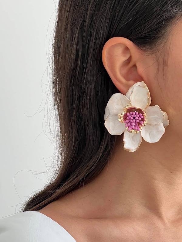 گوشواره گل میناکاری پرچم بنفش