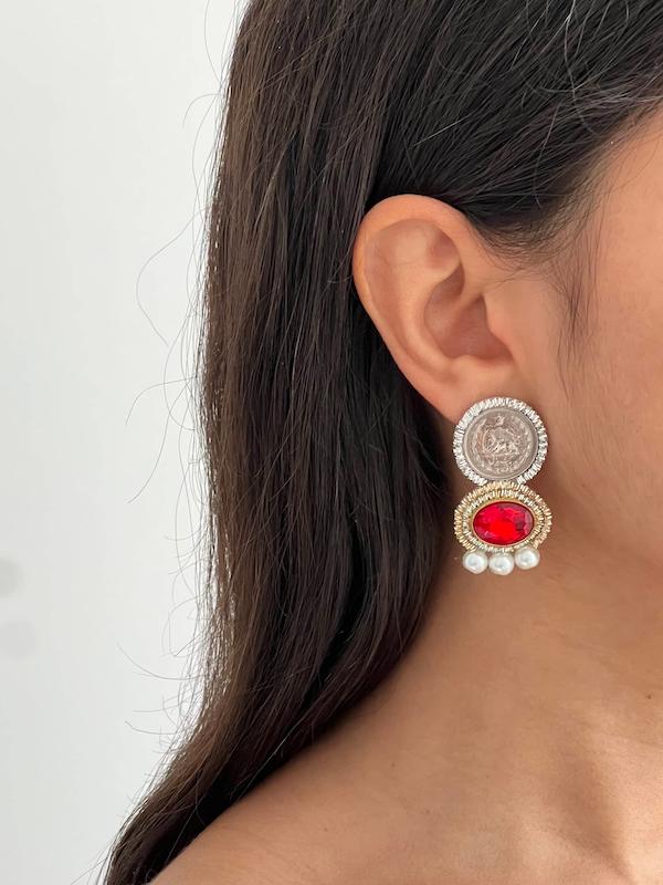 گوشواره سکه و نگین بیضی