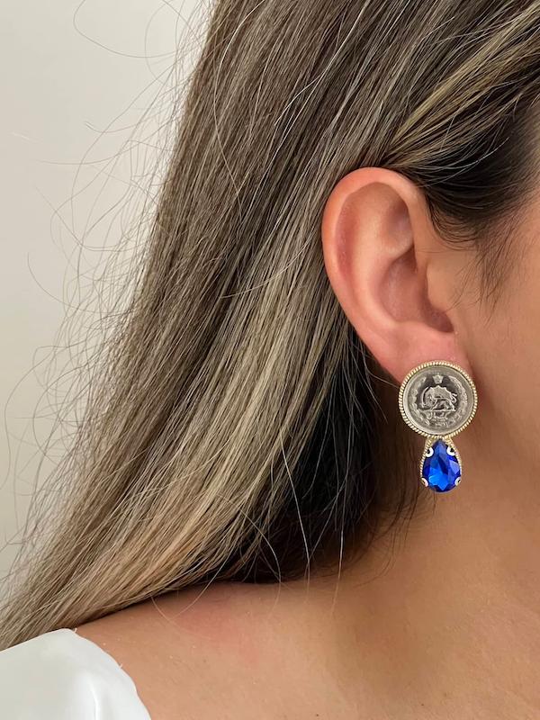 گوشواره سکه و نگین اشکی