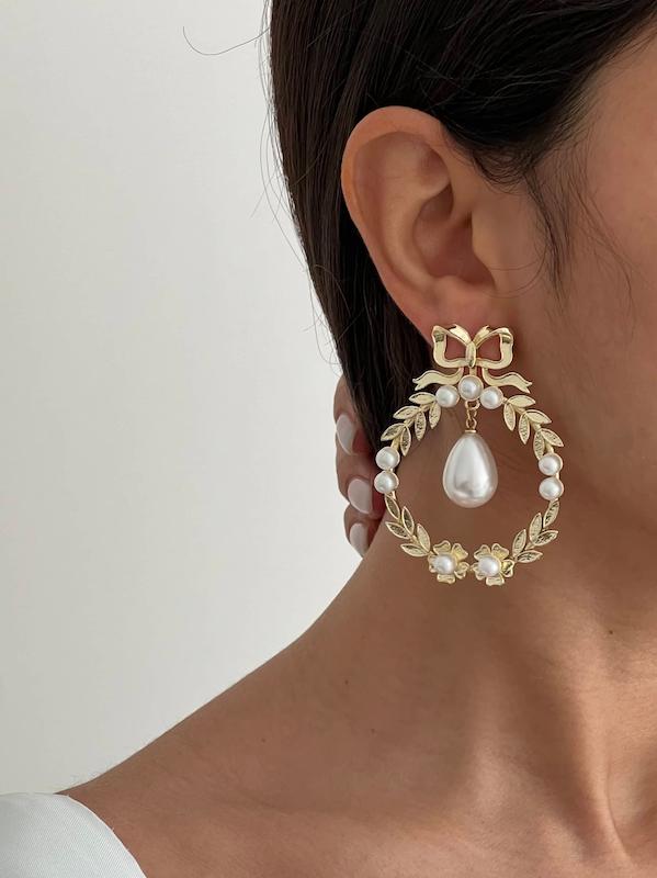 گوشواره کلاسیک پاپیون و مروارید