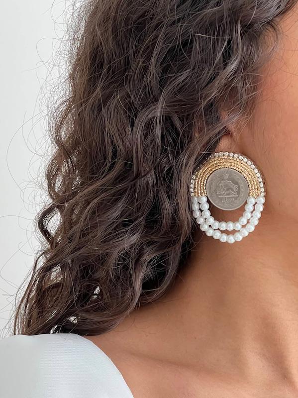 گوشواره سکه دو ردیف مروارید