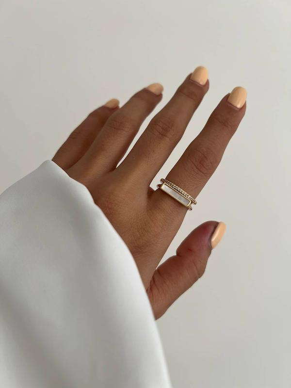 انگشتر دو‌ ردیفه صدفی نگینی