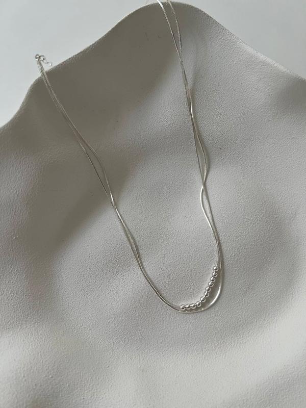 گردنبند دو ردیفه ظریف آبکاری نقره