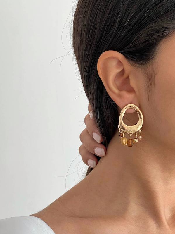 گوشواره بیضی توخالی آویز رنگی