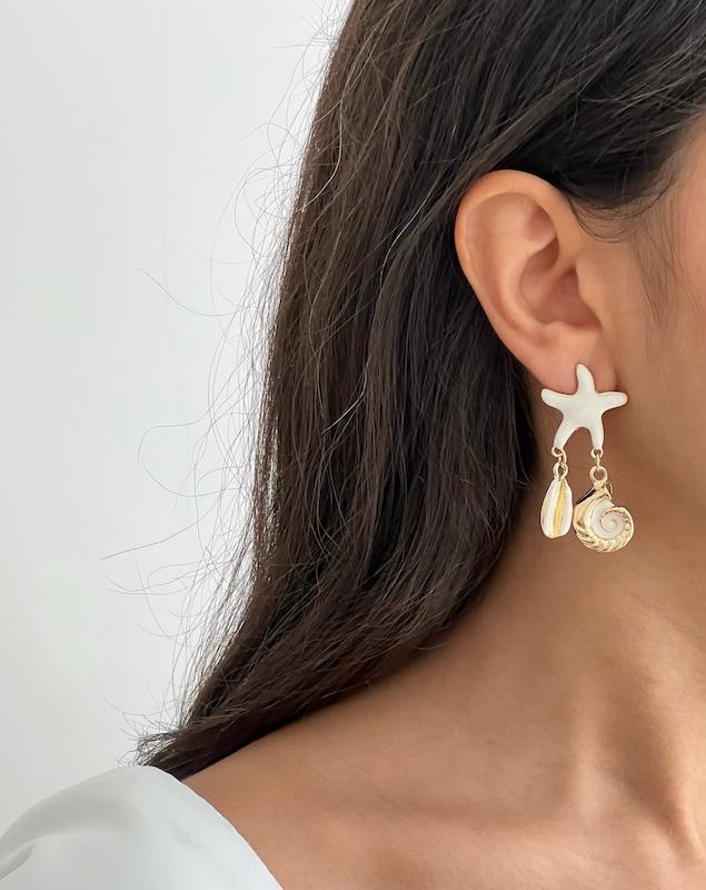 گوشواره ستاره آویز صدف و حلزون
