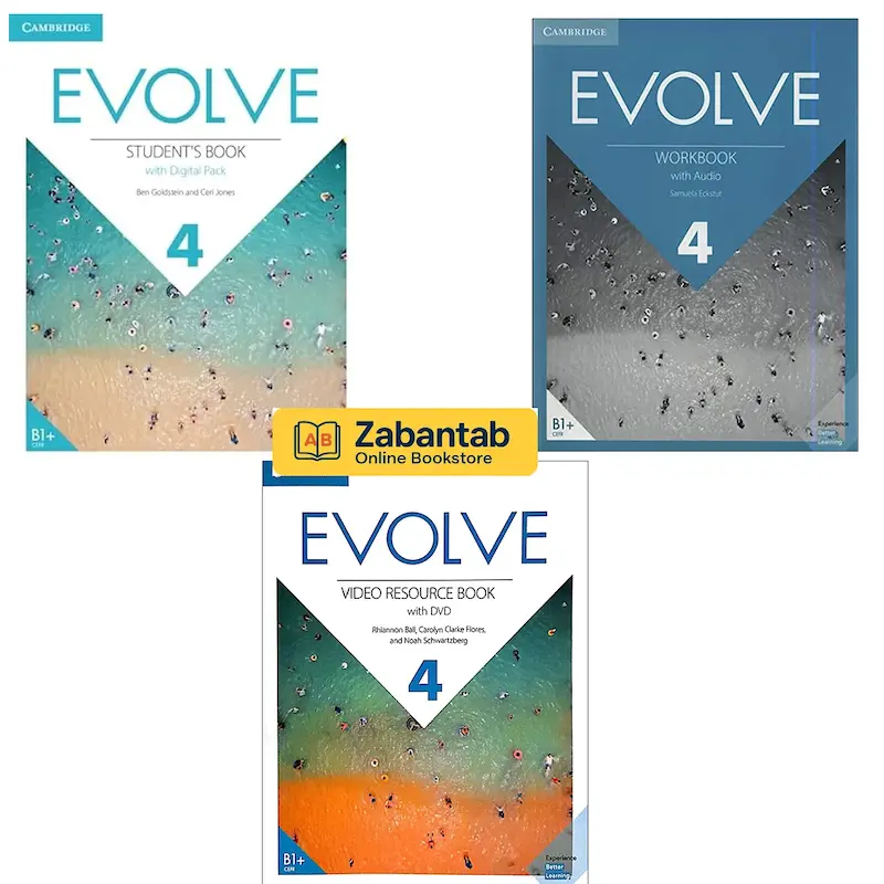 تصویر پک سه جلدی کتاب Evolve 4 شامل Student’s Book، Workbook و Video Resource Book از انتشارات کمبریج ویژه زبان‌آموزان سطح B2.
