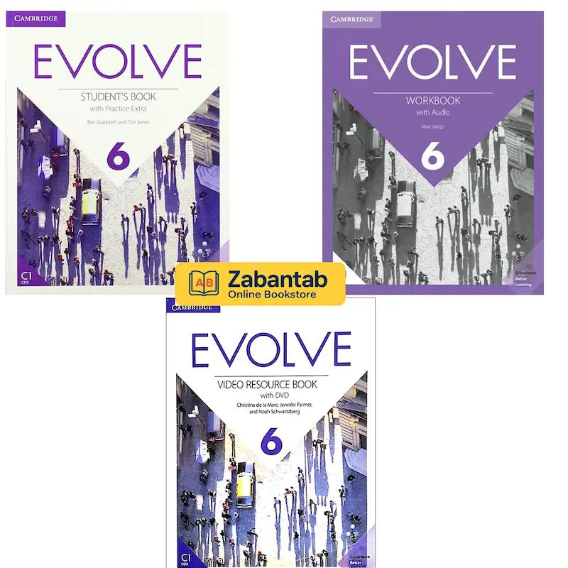 تصویر پک سه جلدی کتاب Evolve 6 شامل Student’s Book، Workbook و Video Resource Book از انتشارات کمبریج ویژه زبان‌آموزان سطح C1-C2.