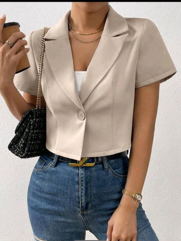 کت آستین کوتاه کرمی رنگ شین