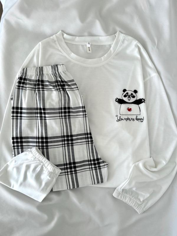 ست بلوزشلوار زمینه سفید پاندا