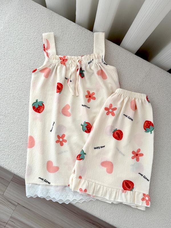 تاپ شورتک توت فرنگی دانتل دار🍓