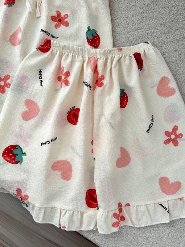 تاپ شورتک توت فرنگی دانتل دار🍓