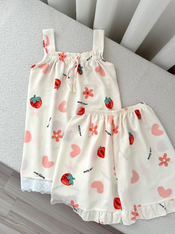 تاپ شورتک توت فرنگی دانتل دار🍓
