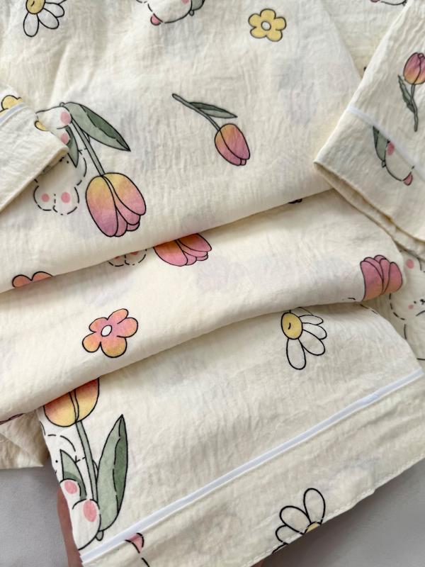 ست بلوزشلوار آستین بلند خرگوشی با طرح گل لاله