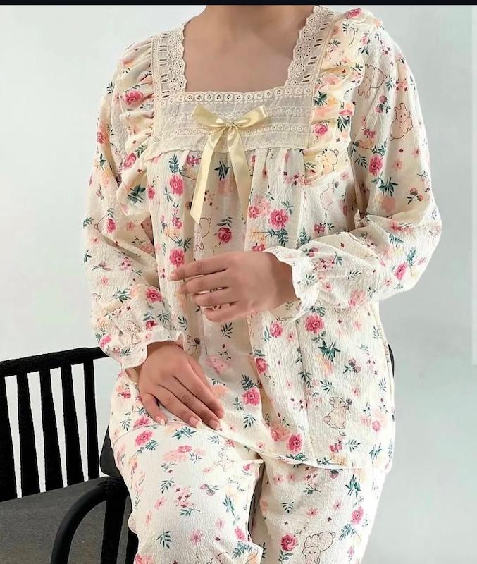 ست بلوزشلوار خرگوشی گل قرمز 