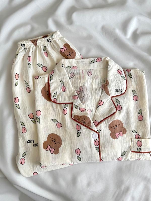 بلوزشلوار خرسی با گل لاله