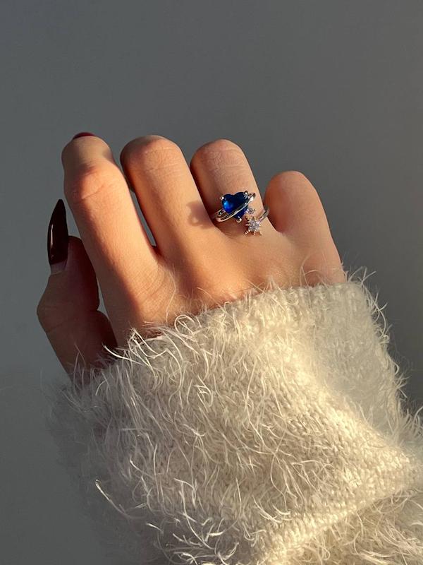 انگشتر قلب آبی و ستاره لوکس