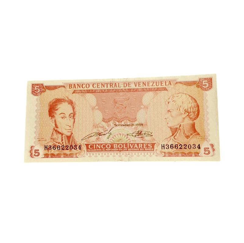 اسكناس ٥ بوليوار ونزوئلا ١٩٨٩ كيفيت بانكى unc