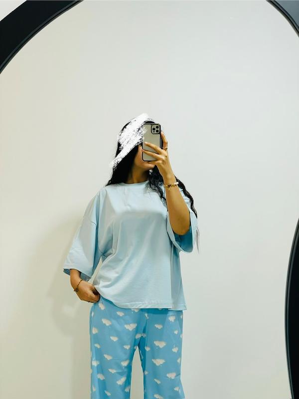 ست(تیشرت آبی+پیژامه ابر)