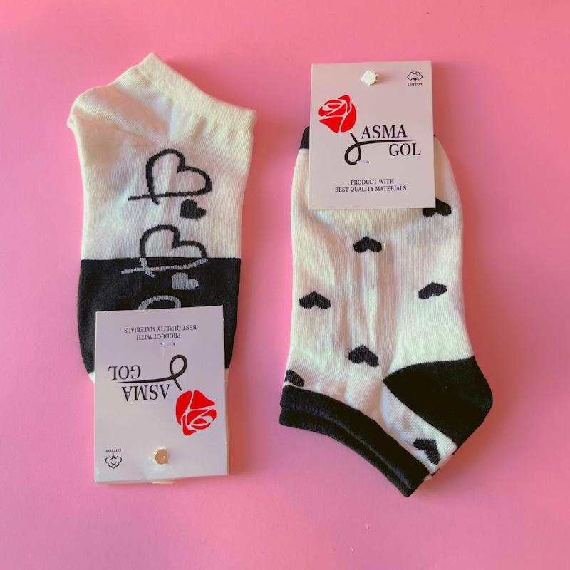 جوراب سفید مشکی قلبی