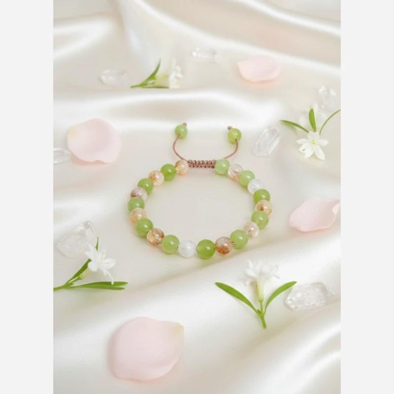 دستبند سنگ جید سبز و سیترین