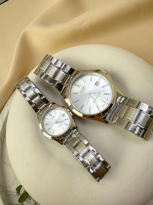 ساعت زنانه و مردانه برند کاسیو مدل عقربه ای تاریخ دار نقره ای mtp-1199 Casio