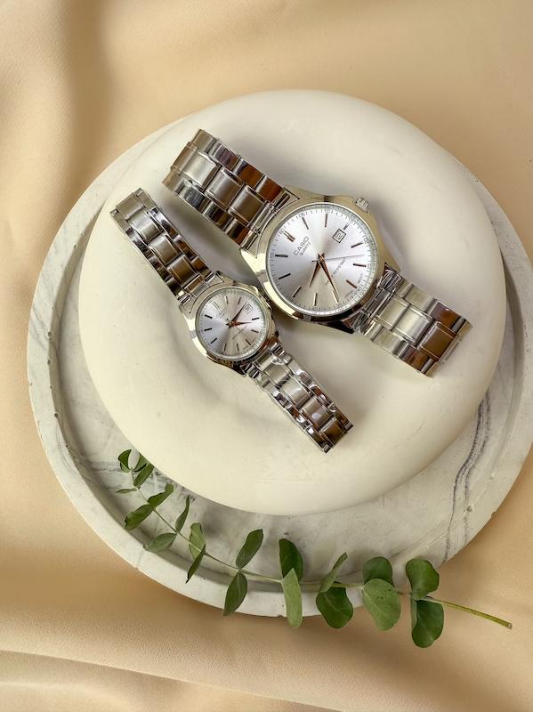 ساعت زنانه و مردانه برند کاسیو مدل عقربه ای تاریخ دار نقره ای mtp-1199 Casio