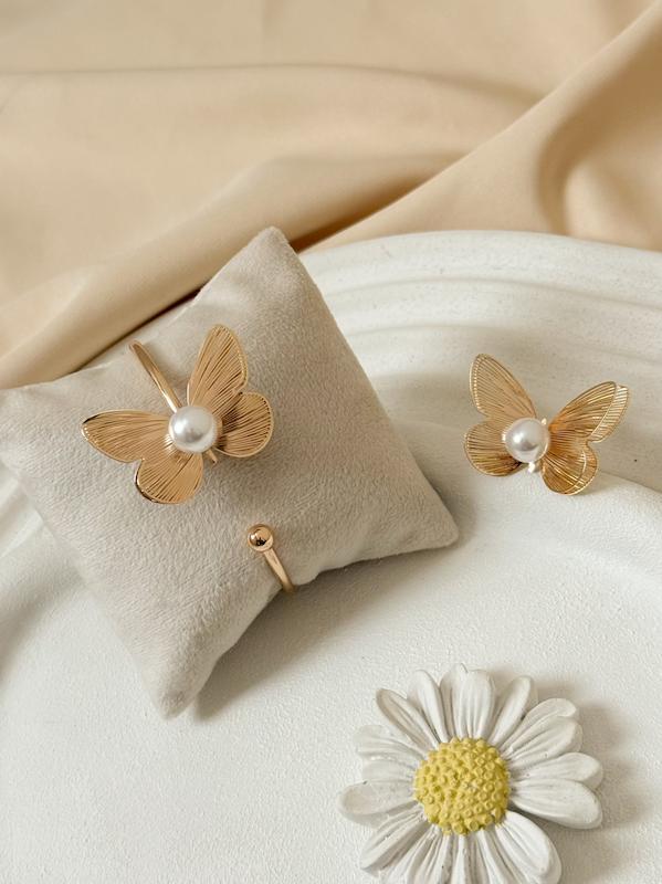 دستبند و انگشتر پروانه مرواریدی 