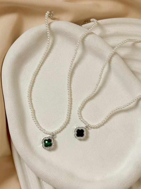 گردنبند زنانه مرواریدی نگیندار ونکلیف