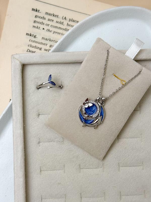 ست گردنبند و انگشتر ماهی مینا کاری