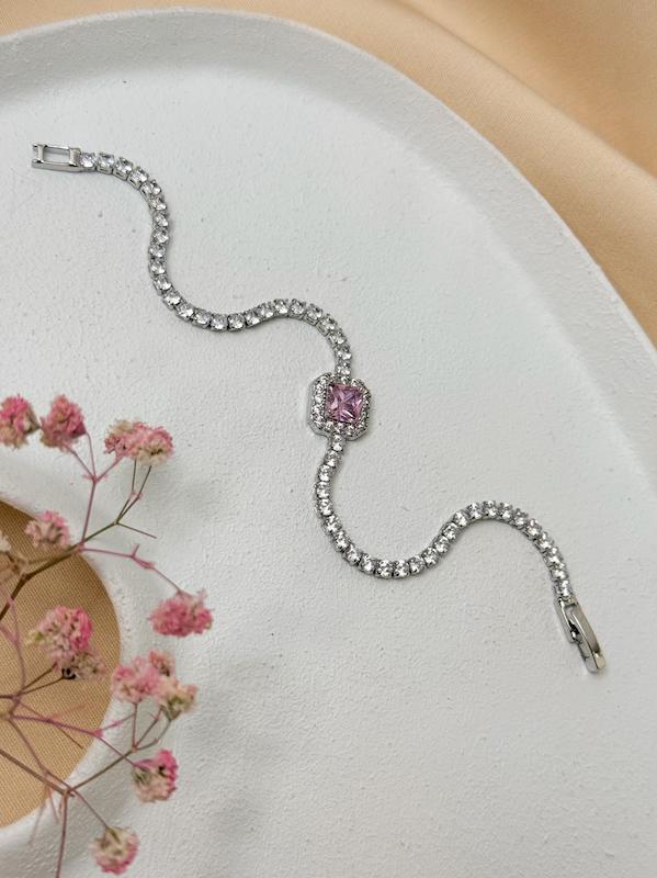 دستبند تنیسی مربعی صورتی