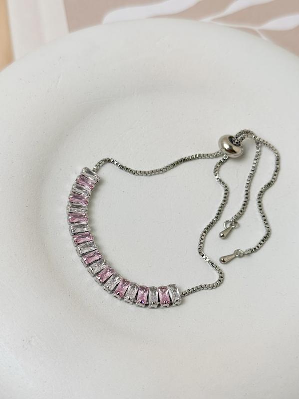 دستبند جواهری مارشالی تنیسی سفید و صورتی 