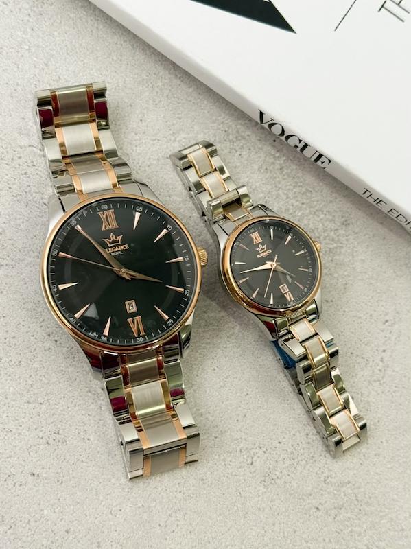 ساعت زنانه و مردانه استیل الگانس ( نقره ی رزگلد صفحه مشکی )