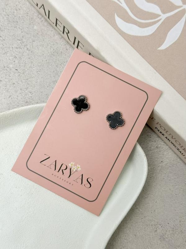 گوشواره ونکلیف نقره ای مشکی