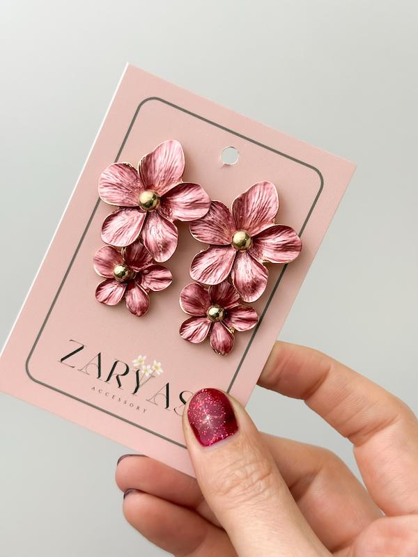 گوشواره زنانه میناکاری گل آویز مروارید طلایی