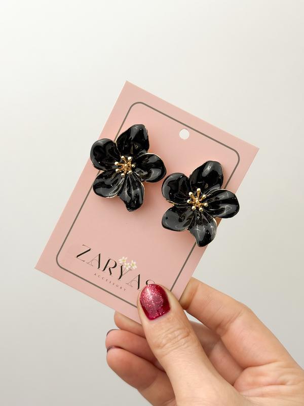 گوشواره زنانه میناکاری یاس مشکی