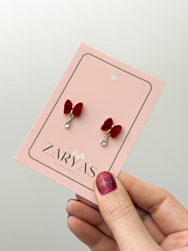 گوشواره زنانه نگین و پاپیون مخملی