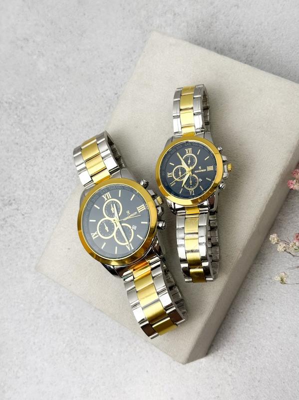 ساعت زنانه و مردانه رومانسون ( نقره ای طلایی صفحه مشکی )