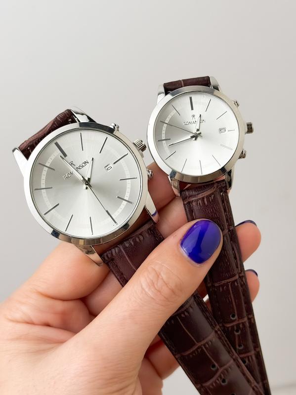 ساعت چرم زنانه و مردانه رومانسون (قهوه ای  نقره ای )