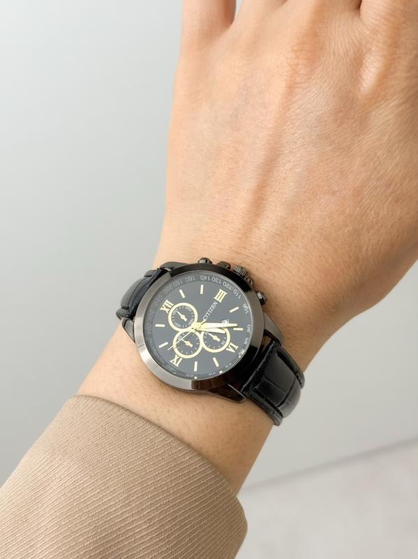 ساعت چرم زنانه و مردانه سیتیزن طرح 3 موتوره (مشکی طلایی )