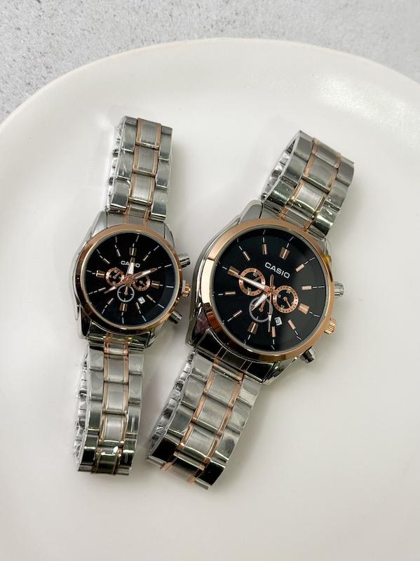 ساعت زنانه و مردانه کاسیو ( نقره ای رزگلد صفحه مشکی ) Casio