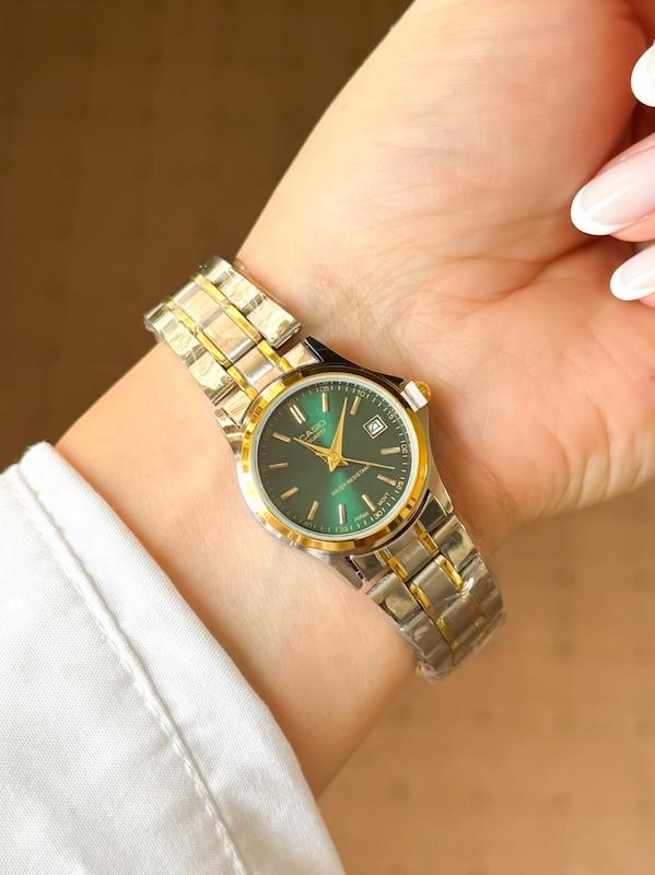 ساعت زنانه کاسیو نقره ای طلایی صفحه سبز  Casio MTP-1199